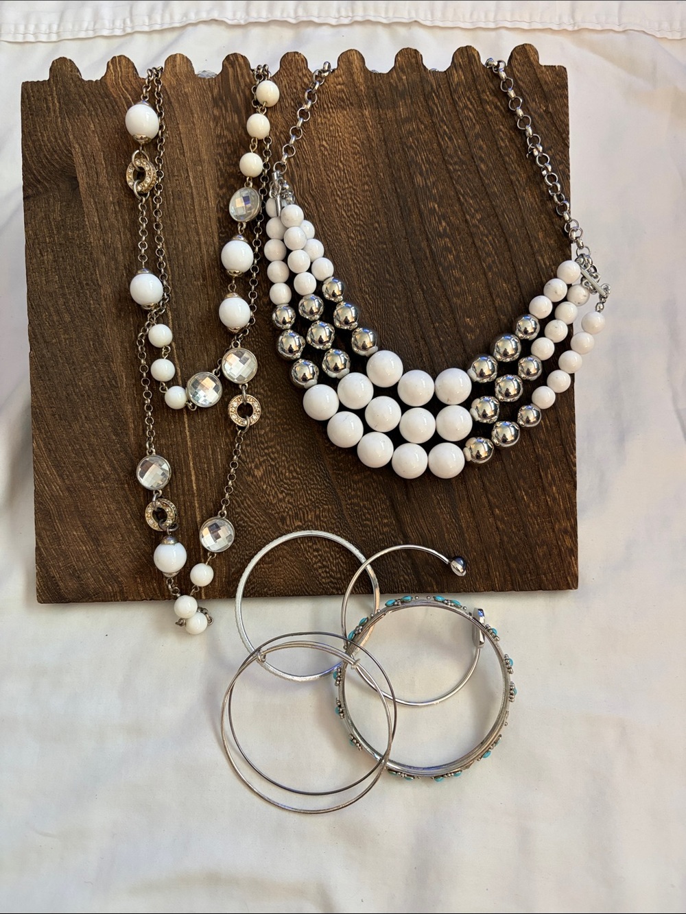 White Beaded Statement Necklace sand Bracelet Set